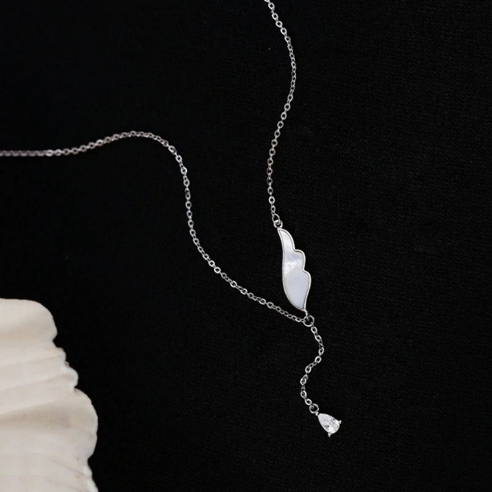 925 Sterling Silver Diamond Angel Wing Necklace - Picture 2 of 6